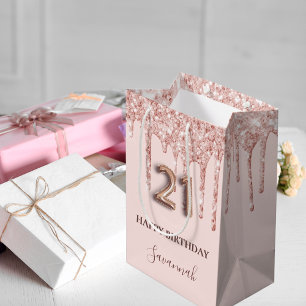 21st birthday blush pink glitter rose gold chic medium gift bag