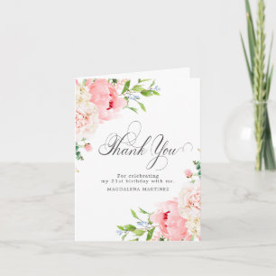21st Birthday Blush Pink Peony Floral Folded Thank You Card