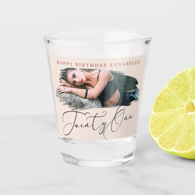 21st Birthday Blush Pink Photo Shot Glass (Front)