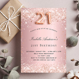 21st birthday blush pink rose gold glitter dust invitation