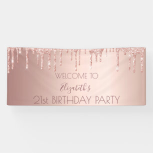 21st birthday blush rose gold glitter drip welcome banner