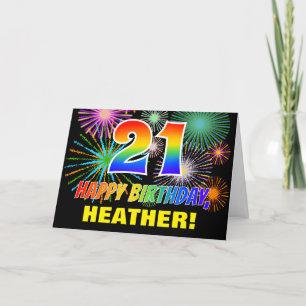21st Birthday: Bold, Fun, Fireworks, Rainbow 21 Card