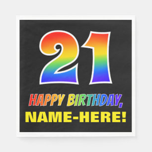 21st Birthday: Bold, Fun, Simple, Rainbow 21 Napkin