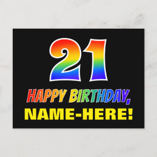 21st Birthday: Bold, Fun, Simple, Rainbow 21 Postcard