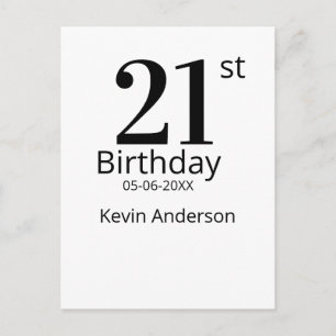 21st birthday bold letter name date simple man boy postcard