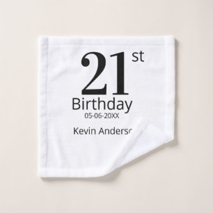 21st birthday bold letter name date simple man boy wash cloth