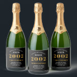 21st Birthday Born 2002 Add Name Black Gold Sparkling Wine Label<br><div class="desc">Personalized Birthday add your name and year beer label. Edit the name and year with the template provided. A wonderful custom birthday party accessory. More gifts and party supplies available with the "setting standards" design in the store.</div>
