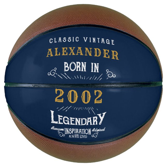 21st Birthday Born 2002 Add Name Legend Blue Gold Basketball (Front)