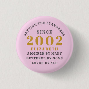 21st Birthday Born 2002 Add Name Pink Gray 3 Cm Round Badge