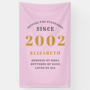 21st Birthday Born 2002 Add Name Pink Grey Banner