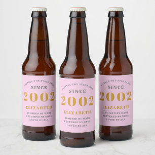 21st Birthday Born 2002 Add Name Pink Grey Beer Bottle Label