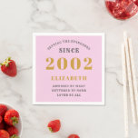 21st Birthday Born 2002 Add Name Pink Grey Napkin<br><div class="desc">Personalized Birthday add your name and year paper napkin. Edit the name and year with the template provided. A wonderful custom birthday party accessory. More gifts and party supplies available with the "setting standards" design in the store.</div>