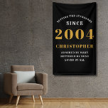 21st Birthday Born 2004 Add Name Black Gold Banner<br><div class="desc">21st Birthday Party Wall Banner - Customisable Black and Gold Decorative Piece. Celebrate an impressive milestone with our Birthday Party Wall Banner. This one-of-a-kind black and gold banner is not just a decoration, it's a statement piece. Customisable to your preferences, it's an elegant and fun way to mark the start...</div>