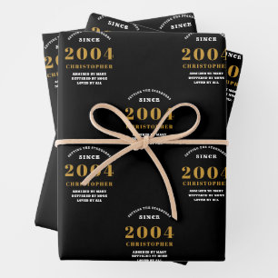 21st Birthday born 2004 Add Name Black Gold Wrapping Paper Sheet