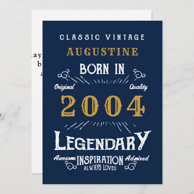 21st Birthday Born 2004 Legend Blue Gold Greeting Card (Front/Back)