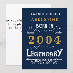 21st Birthday Born 2004 Legend Blue Gold Greeting Card