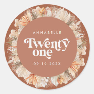 21st Birthday botanical pampas grass terracotta Ed Classic Round Sticker