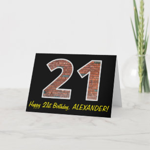 21st Birthday - Brick Wall Pattern "21" w/ Name Card