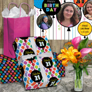 21st Birthday Bright Round Balloons Poster Wrapping Paper Sheet