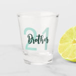 21st Birthday Brother Green Script Modern Shot Glass<br><div class="desc">Put a smile on a face with this 21st birthday modern script shot glass for your brother. The perfect gift or party accessory! - Simply click to personalise this design 🔥 My promises - This design is unique and is designed with you in mind 🙏 Thank you for supporting my...</div>