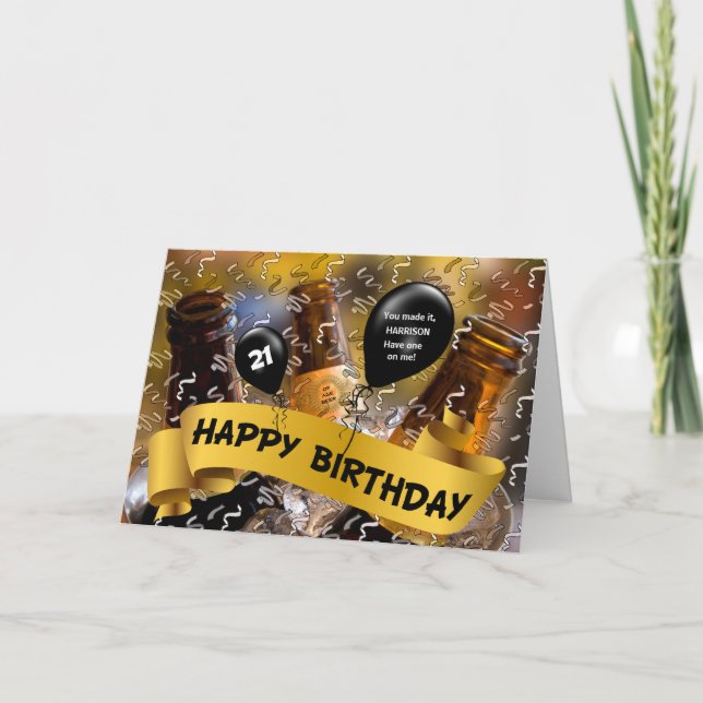 21st Birthday Bucket of Beer with Name Card (Front)
