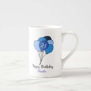 21st birthday bunch of blue balloons bone china mug
