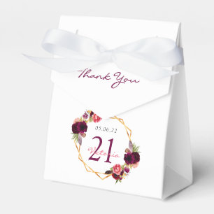 21st Birthday burgundy geometric floral white Favour Box