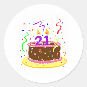 21st Birthday Cake Classic Round Sticker