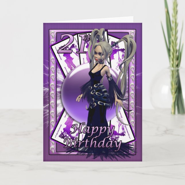 21st Birthday Card Gothic Doll, skuls, orb, cards (Front)