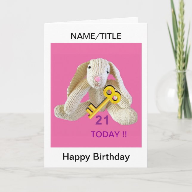 21st Birthday Card rabbit personalise name title (Front)