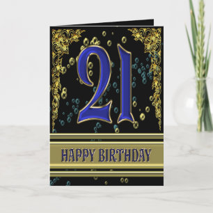 21st birthday card with gold and bubbles