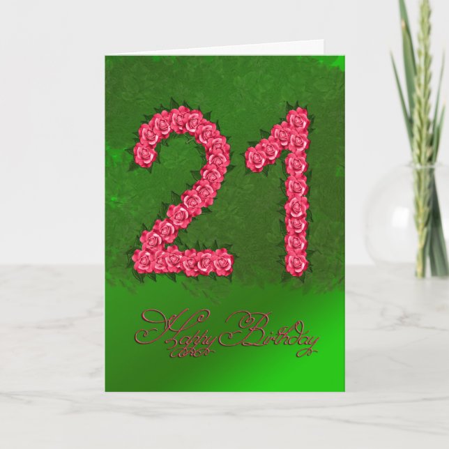 21st birthday card with roses and leaves (Front)