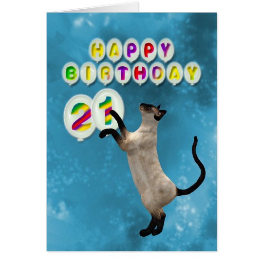 21st Birthday card with siamese cats
