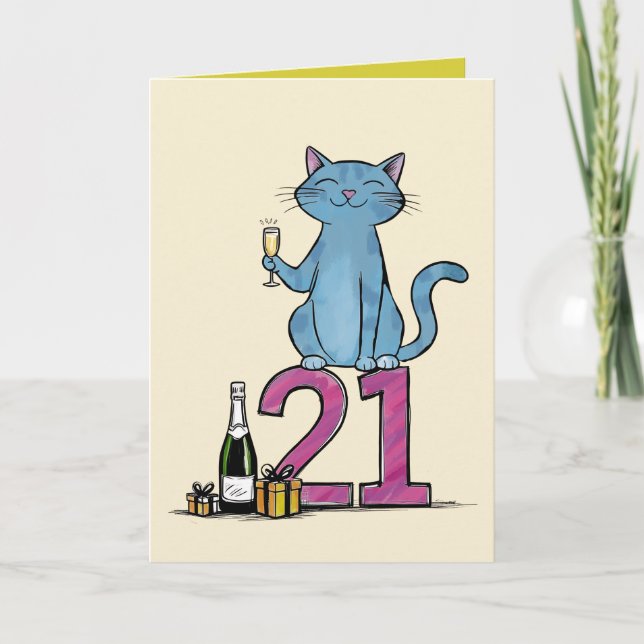 21st birthday cat celebration 21 years twentyfirst thank you card (Front)
