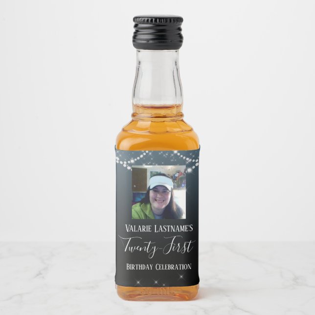 21st Birthday Celebration Ombre Diamond Liquor Bottle Label (Front)