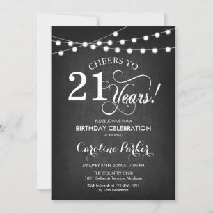 21st Birthday - Chalkboard Black White Invitation