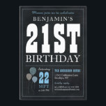 21st Birthday Chalkboard Blue Balloon Rustic Chic Invitation<br><div class="desc">Rustic Vintage Chalkboard White Blue Balloon 21st Birthday Party Invitation</div>