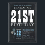 21st Birthday Chalkboard Blue Balloon Rustic Chic Invitation<br><div class="desc">Rustic Vintage Chalkboard White Blue Balloon 21st Birthday Party Invitation</div>