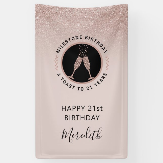 21st Birthday Champagne Toast Vertical Glitter Banner (Vertical)