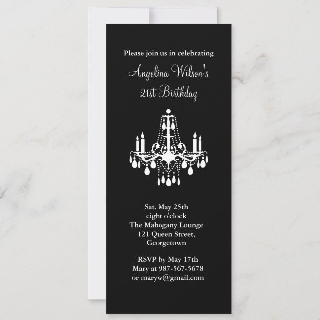 21st Birthday Chandelier Invitation (black) (Front)