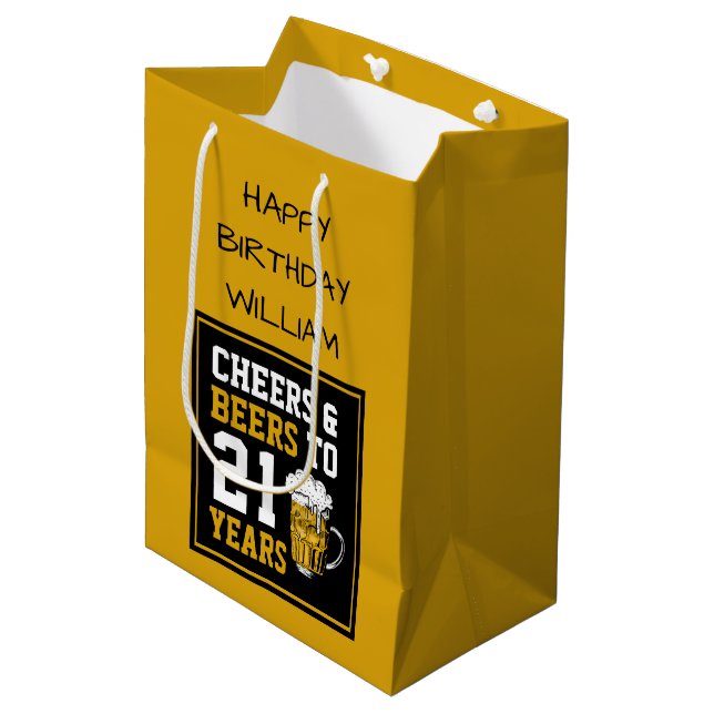 21st Birthday Cheers & Beers to 21 Years  Medium Gift Bag (Front Angled)