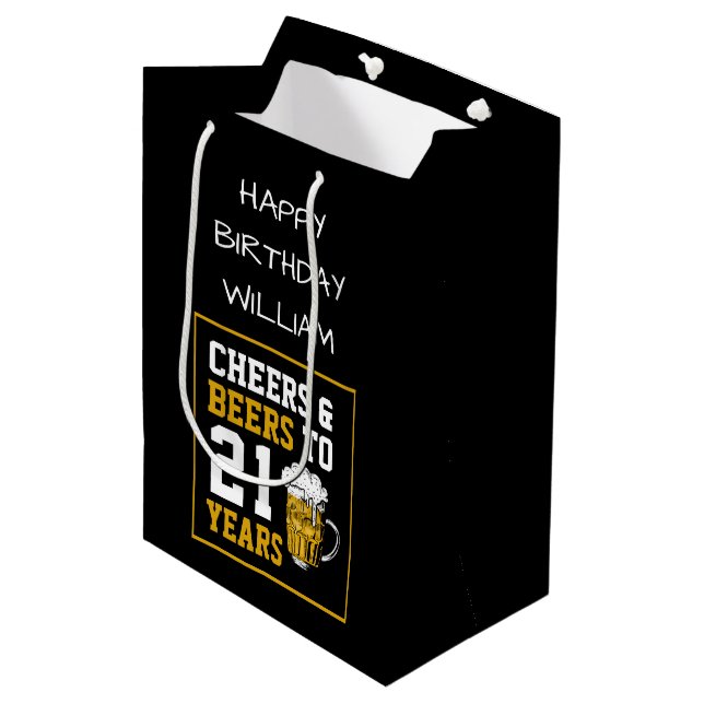 21st Birthday Cheers & Beers to 21 Years  Medium  Medium Gift Bag (Front Angled)