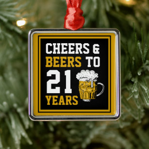21st Birthday Cheers & Beers to 21 Years Metal Tree Decoration