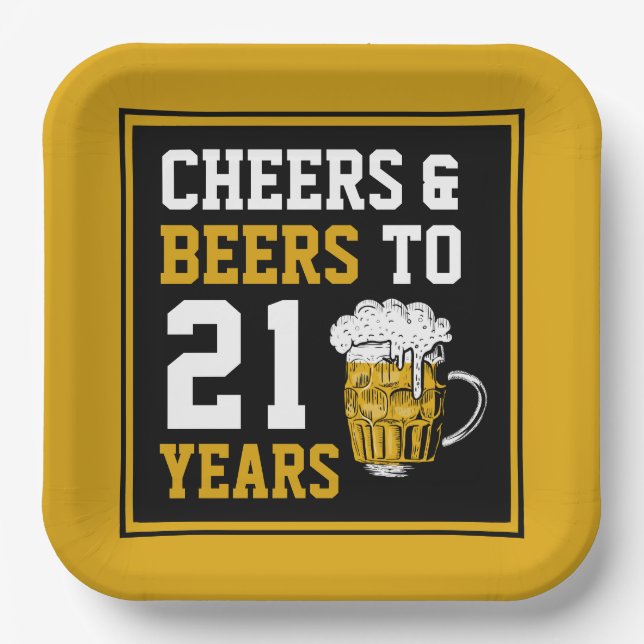 21st Birthday Cheers & Beers to 21 Years Paper Plate (Front)