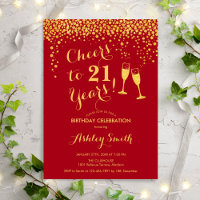 21st Birthday - Cheers To 21 Years Gold Red