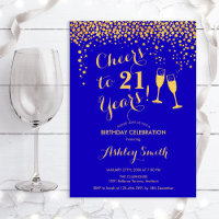 21st Birthday - Cheers To 21 Years Gold Royal Blue