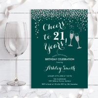 21st Birthday - Cheers To 21 Years Green Silver