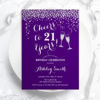 21st Birthday - Cheers To 21 Years Purple Silver