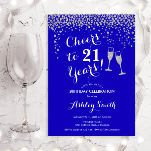  21st Birthday - Cheers To 21 Years Royal Blue Invitation