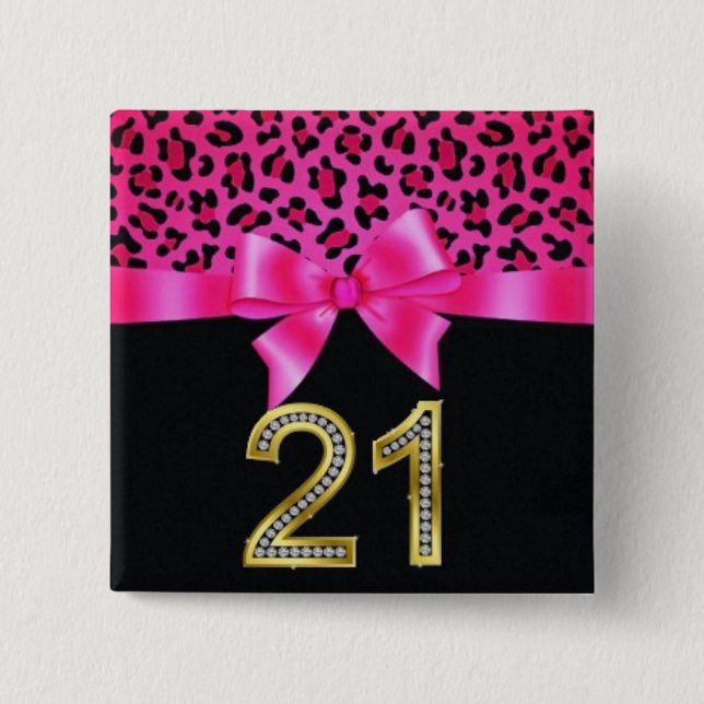 21st Birthday Cheetah Pink Bow Pin (Front)